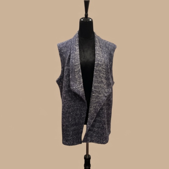Chico’s Heathered Navy Open Front Cotton Blend Sweater Vest (Chico’s 3) XL - Picture 1 of 6